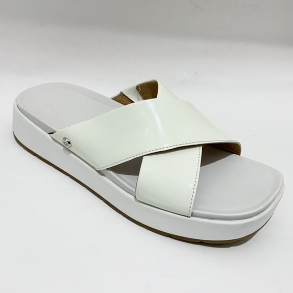 UGG Emily Slide Cross Strap Sandals White Patent Leather Platform Slip On 7.5 - Picture 9 of 12
